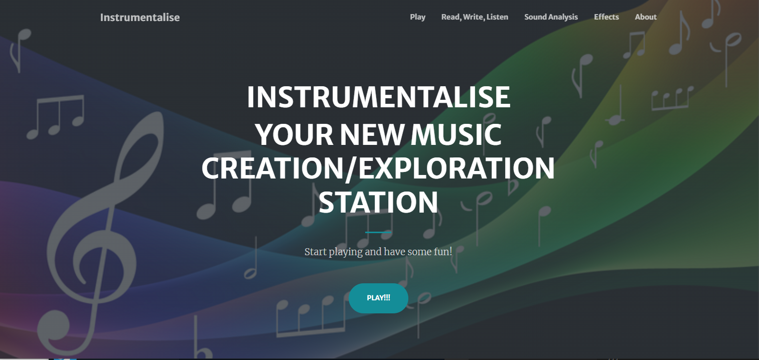 instrumentalise Project Screenshot of homepage
